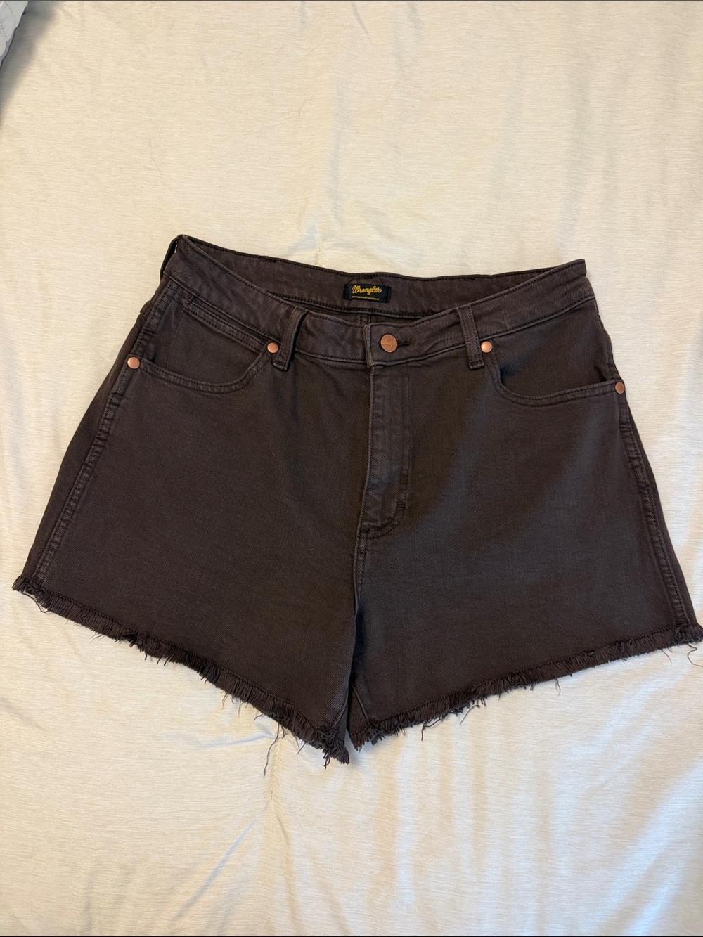 Wrangler Brown High-Rise Frayed Hem Women’s Denim Shorts